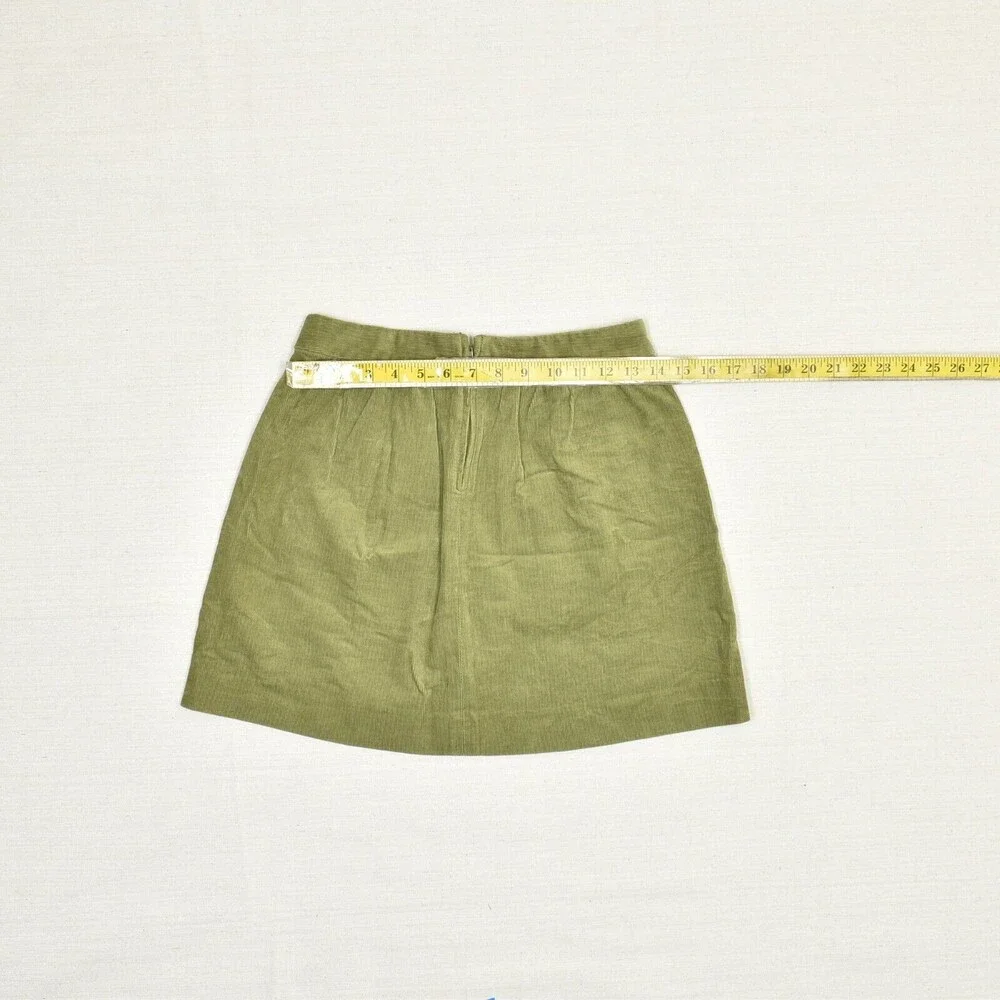 J. Crew Women A Line Short Skirt Corduroy Zip Solid Cotton Green Size 0